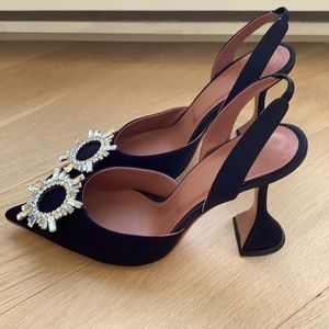 Amina Muaddi black satin slingback pumps high quality replica